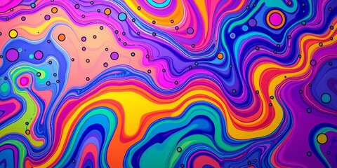 Fototapeta premium Abstract depiction of morphing shapes in a rainbow palette, with trippy LSD doodles and fluid forms, perfect for a psychedelic background or artistic design, artistic, background