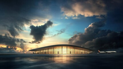 Obraz premium Eco-friendly aviation fuel plant, innovative design, sustainable energy solutions, green technology, environmental impact focus