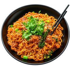 Spicy Noodles Asian Cuisine Sesame Seeds Cilantro Garnish Food Photography