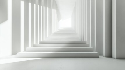 Fototapeta premium White architectural staircase leading to bright light.