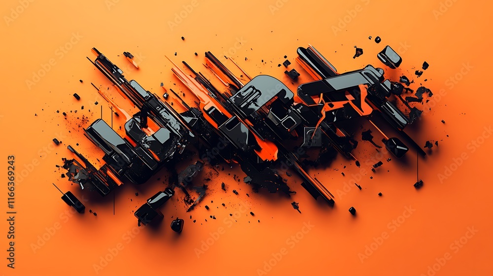 Poster layered typography with shadow and depth effects creating an illusion of motion and energy