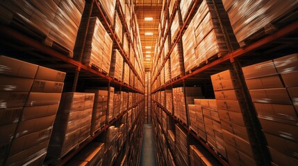 Vertical storage space, towering shelves filled with various goods, organized for efficient access and maximum capacity