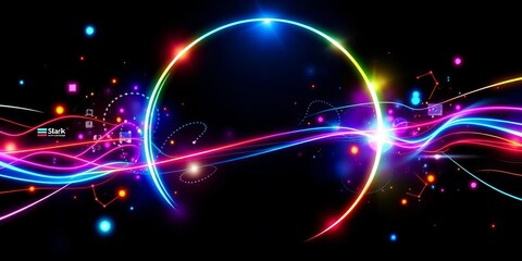 Abstract background consisting of a jet black canvas punctuated with vibrant and luminous elements, background, futuristic