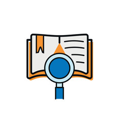 book and magnifying glass icon vector. open book icon