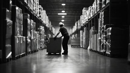 Warehouse team in safety gear, efficiently managing inventory tasks, showcasing teamwork and safety protocols in action