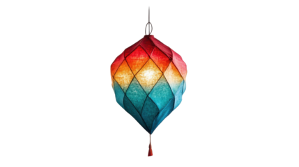 Vibrant decorative lantern in colorful hues. transparent background