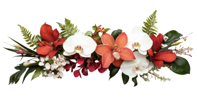 Vibrant floral arrangement with exotic orchids. transparent background
