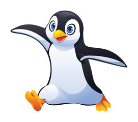 Adorable penguin walking with arms wide open. Vector cartoon character illustration