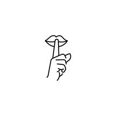 Please do quite pssst icon. Woman lips with finger showing silence sign. Do not disturb can be used for library infographic symbol. Editable vector illustration