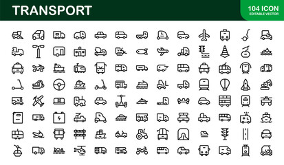 Comprehensive Transport Icon Pack. Editable, Minimalist Line Icons for Shipping, Logistics, Public Transport, and Travel Projects. © jahandsign