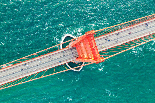 Directly above aerial view of the Golden gate bridge, San Francisco, USA