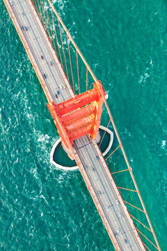 Overhead aerial view of the Golden gate bridge, San Francisco, California, United States