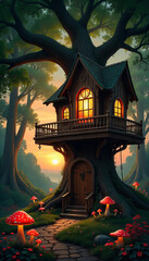 Fototapeta premium Enchanted Forest Cottage