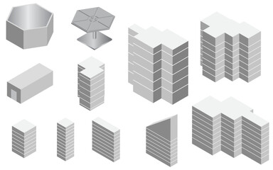 High-rise building structure set in simple isometric style
