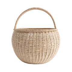 Fototapeta premium Elegant Handwoven Wicker Basket with Round Shape and Curved Handle, Perfect for Home Decor and Storage Solutions in Any Room