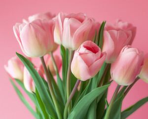 Elegant Pink Tulips Photograph with Soft Pink Background for Floral Decor and Greeting Cards