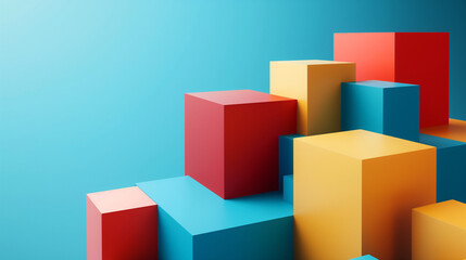 Colorful 3D Geometric Cubes Illustration with Vibrant Red, Yellow, and Blue Blocks on a Gradient Background