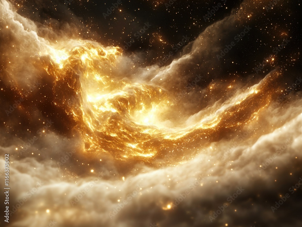 Poster cascading abstract layers of glowing mist in cosmic space digital art ethereal environment celestial