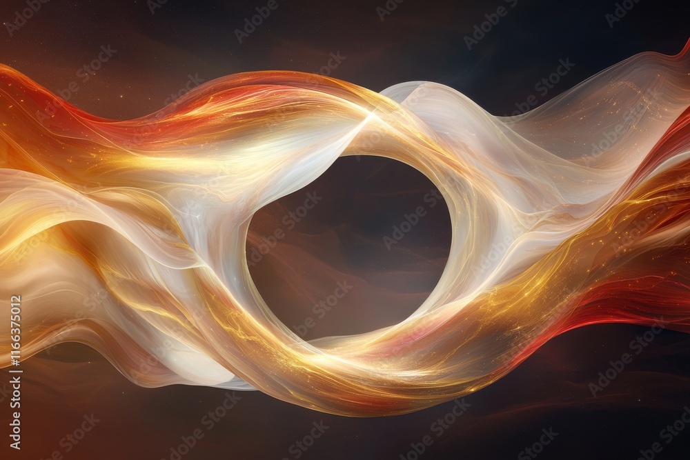 Poster dynamic flowing waves of golden and red colors abstract art digital ethereal environment close-up vi