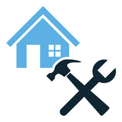House Renovation Vector Icon, Modern Minimal Design Featuring Hammer and Wrench Symbol, Perfect for Construction, Home Repair, Remodeling Services, and Building Maintenance Concepts