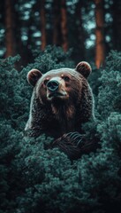 Obraz premium A bear emerges from dense foliage, showcasing its majestic presence in a natural setting.
