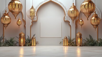 Fototapeta premium Golden Ramadan Lanterns and Archways