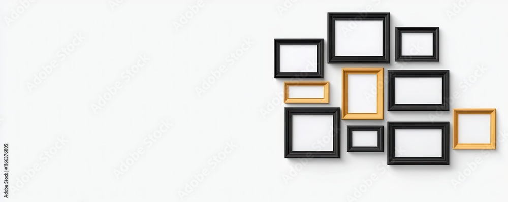 Poster A collection of various picture frames arranged on a light background, showcasing a minimalist and artistic display.