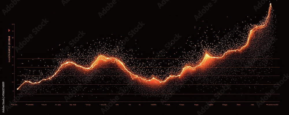 Fototapete a dynamic graph illustrating a fluctuating trend with an upward trajectory, highlighted in orange ag