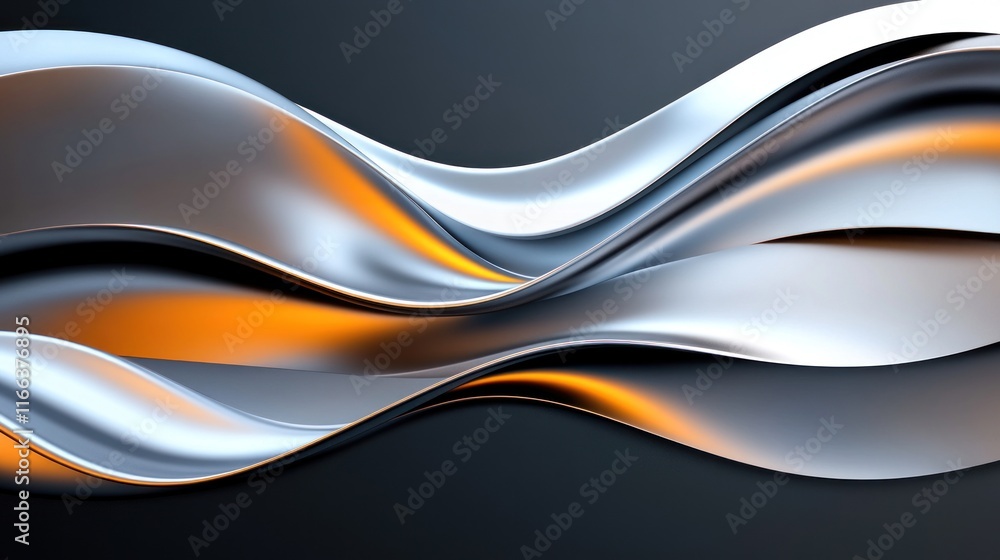 Poster abstract metallic waves with smooth textures and contrasting colors.