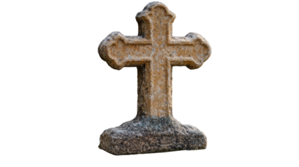 old stone cross statue isolated on white background 
