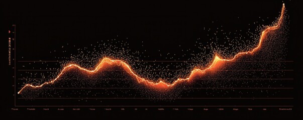 A dynamic graph illustrating a fluctuating trend with an upward trajectory, highlighted in orange against a black background.