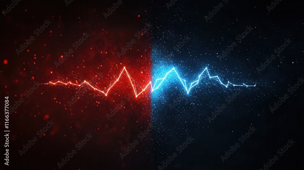 Aufkleber a vibrant image showcasing a waveform split into red and blue colors, symbolizing energy, contrast, 