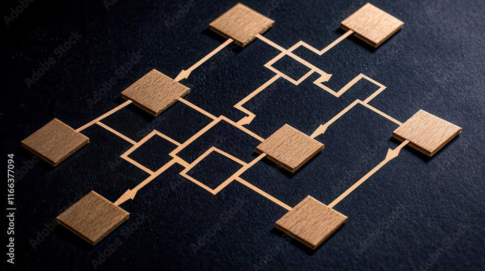 Leinwandbilder a geometric diagram with interconnected squares, illustrating a flow or process on a dark background