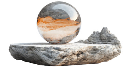 a stone ball on a pedestal transparent on white background 