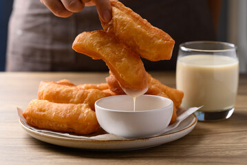 Asian deep fried dough eaten with soy milk and condensed milk, Thai style breakfast