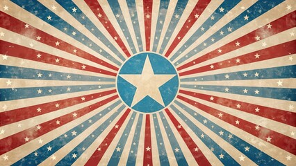 Patriotic Vintage Sunburst Design with Stars and Stripes