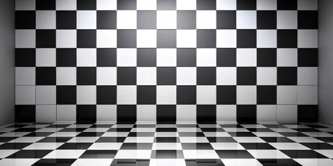 Abstract Black and White Checkered Room Interior Design