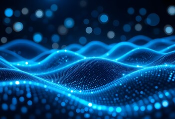 Abstract blue background with glowing dots and network lines in motion Digital technology concept