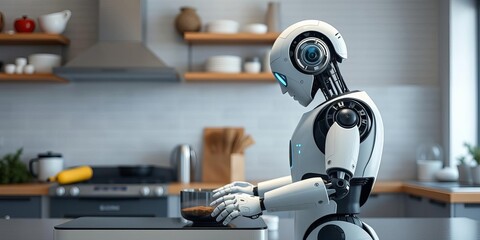 AI assistant robot with humanoid design helping with chores like cleaning, cooking, and organizing, organizing, robot
