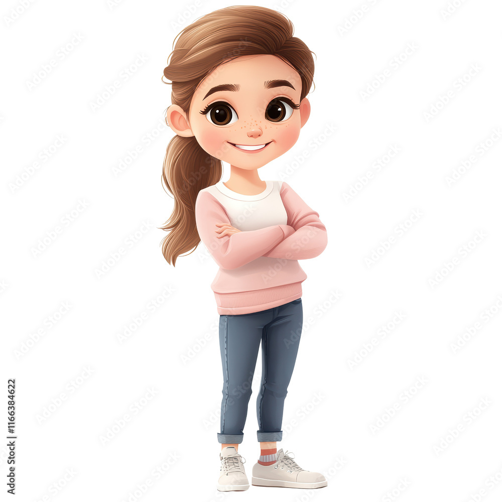 Poster playful animated girl character in a studio setting cheerful environment portrait view isolated on t