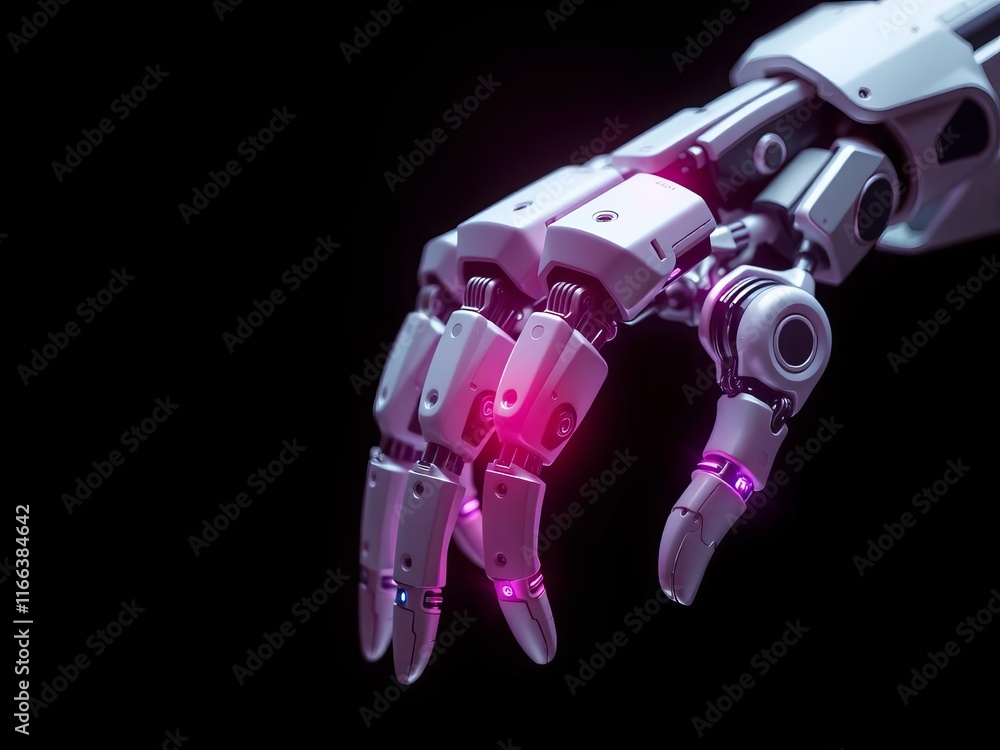 Poster advanced robotic hand with artificial intelligence technology in futuristic setting, robotic limb, f