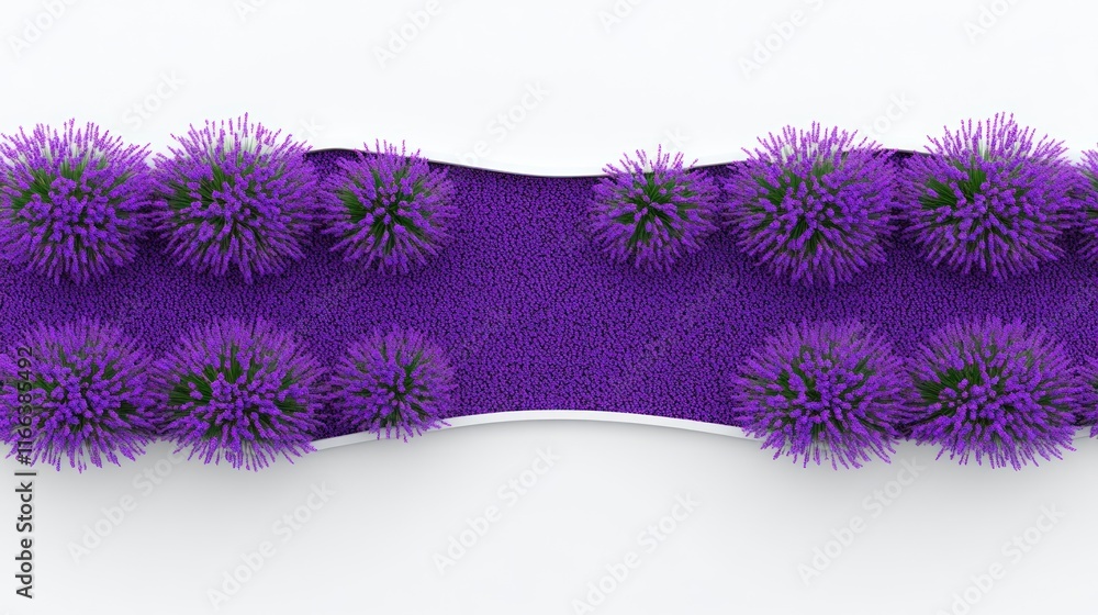 Poster abstract representation of purple textured structures on a surface.