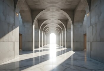 Fototapeta premium Long Arched Mosque Corridor Filled