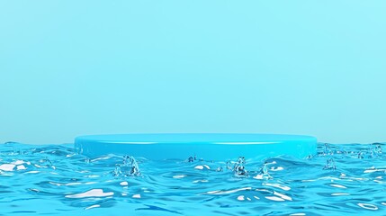Serene aqua platform minimalist 3D render of a blue podium emerging from water, ideal for modern branding, product display, and visual concepts