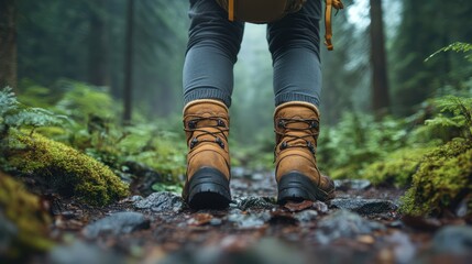 Hiking Boots on a Misty Forest Trail: A Journey into Nature's Embrace