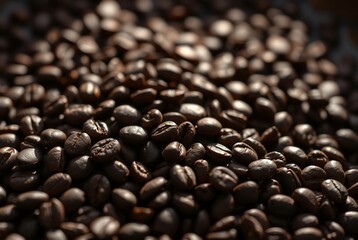 Close-up of Freshly Roasted Coffee Beans in Various Shades of Dark Brown