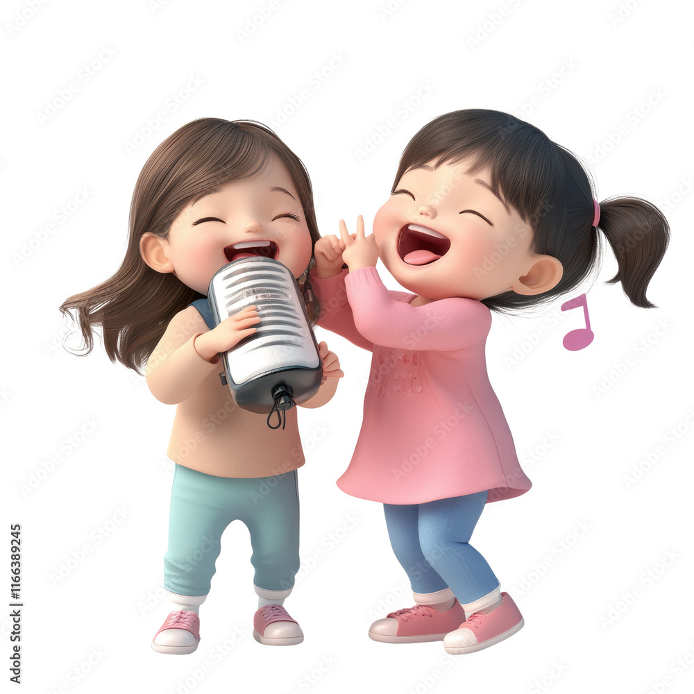 Poster joyful singing performance by children in a playful setting digital art cheerful environment isolate