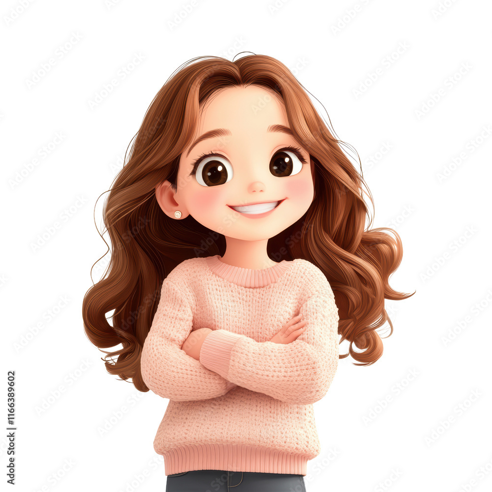 Poster cheerful animated character smiling in digital art indoor setting portrait view youthful vibe isolat