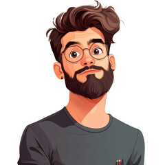 Creative portrait of a young man digital art style bright colors artistic environment close-up perspective isolated on transparent background