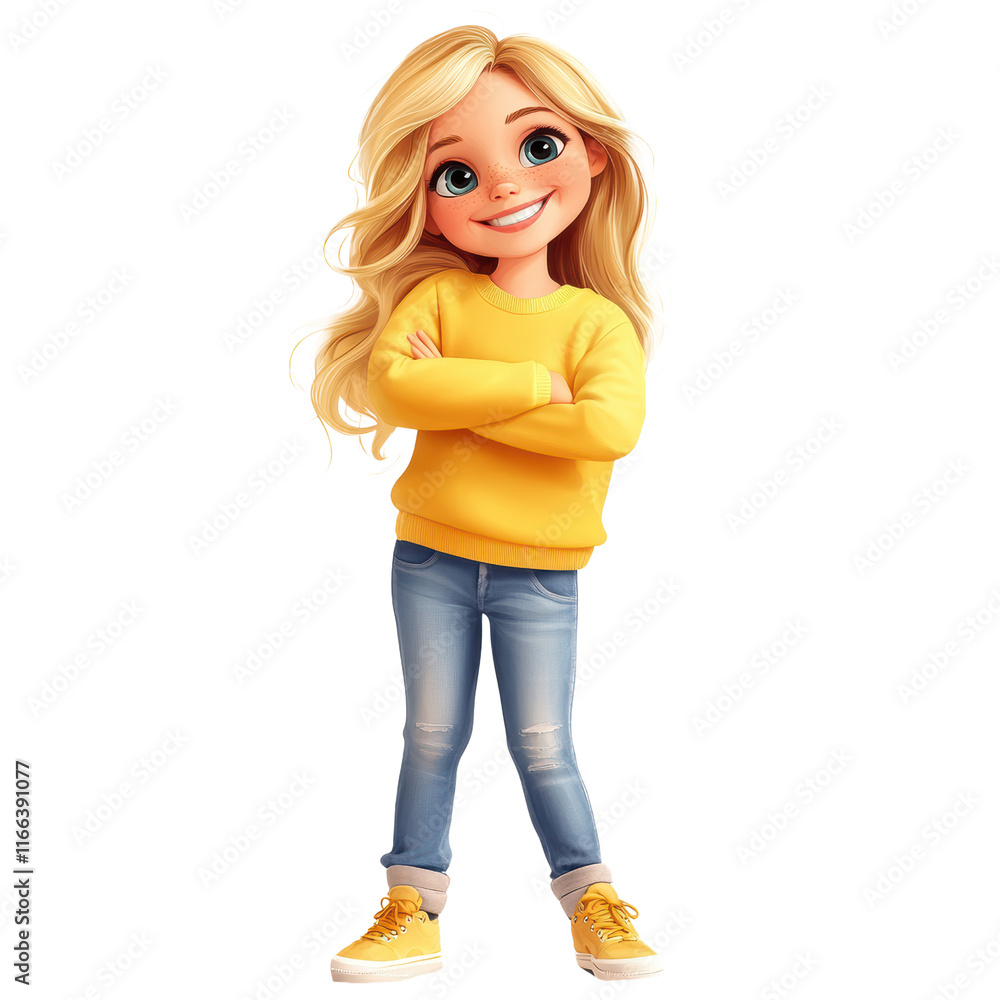 Poster cheerful animated character studio setting digital artwork bright colors front view fun concept for 